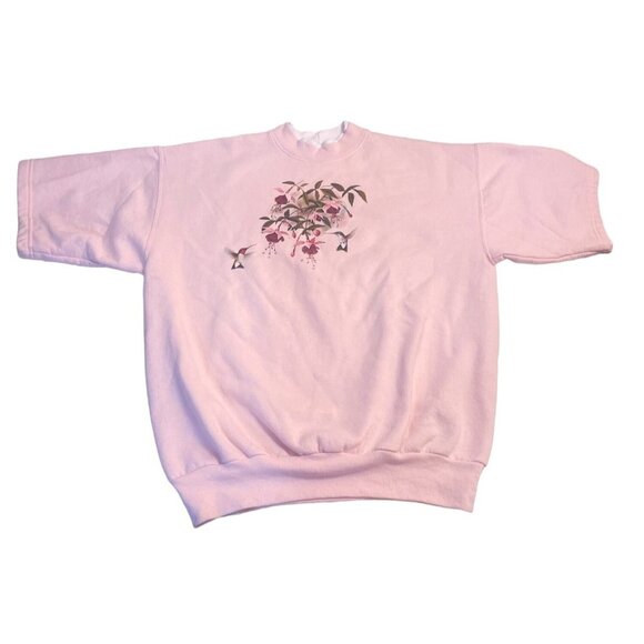 Vintage Medium Short Sleeved Pink Sweatshirt Embellished PFI Fashions Inc Momcor - Picture 1 of 6